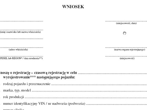 Wniosek o rejestrację pojazdu wzór wypełnienia 2018