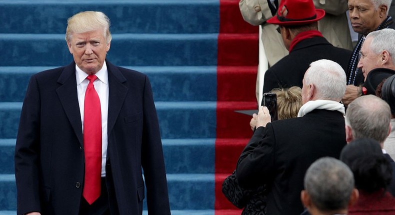 President Donald Trump giving his inaugural address on January 20.