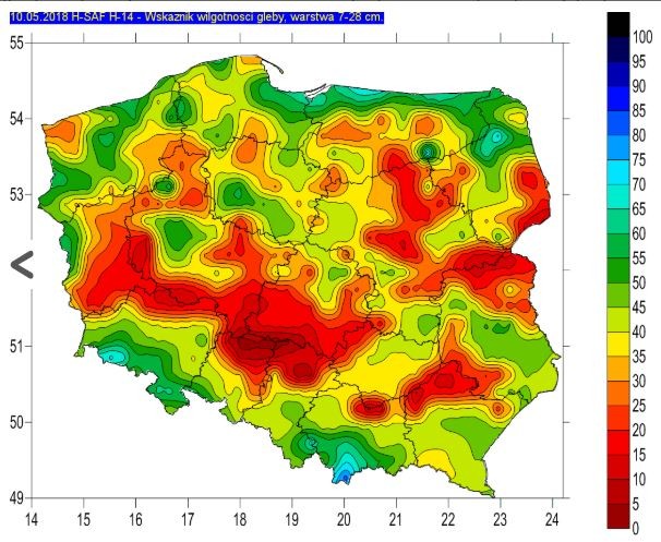 Wilgotność gleby w maju 2018