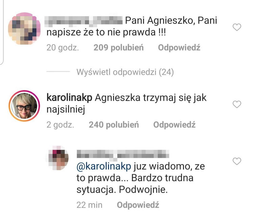 Komentarze na profilu Agnieszki Woźniak-Starak