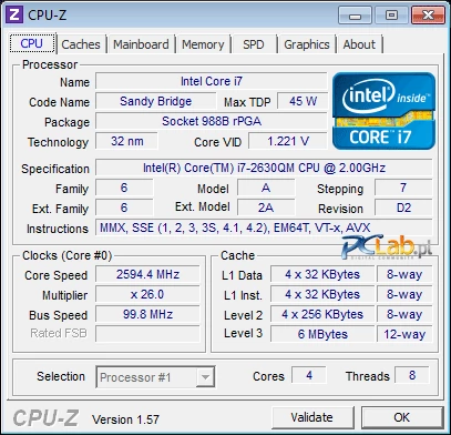 Intel Core i7-2630QM: 2,00 GHz (do 2,90 GHz w trybie Turbo), czterordzeniowy, ośmiowątkowy, 6 MB L3 – do grania szybszego chyba nie potrzeba