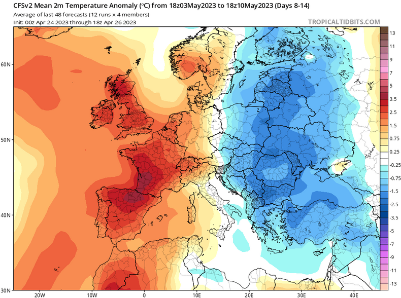 Początek maja przyniesie uderzenie ciepła w zachodniej Europie, ale Polska pozostanie raczej zimna.