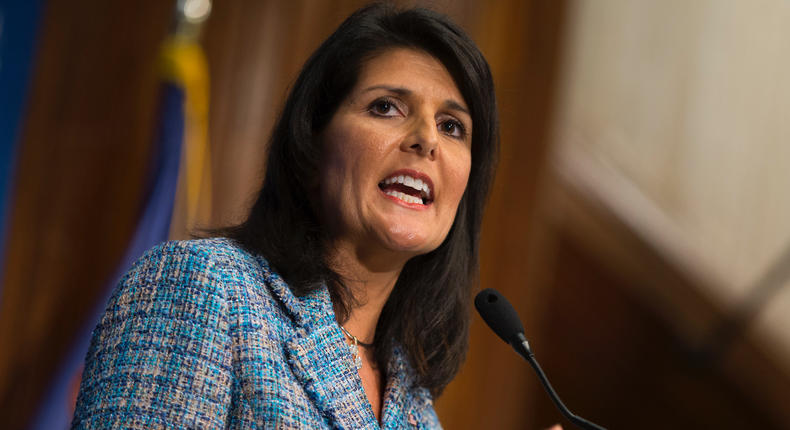 Gov. Nikki Haley, R- S.C., delivers a speech on Lessons from the New South during a luncheon at at the National Press Club, on Wednesday, Sept. 2, 2015, in Washington.