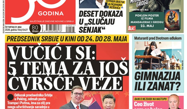 Blic naslovna strana za 21.5.
