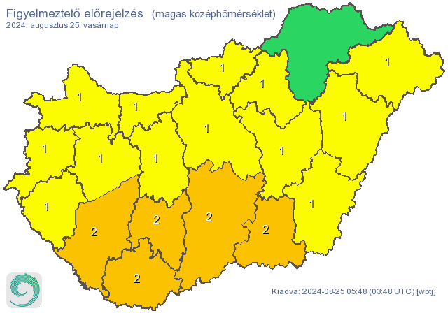 Ezekben a régiókban él jelenleg a vészjelzés, magas középhőmérséklet miatt / Fotó: met.hu