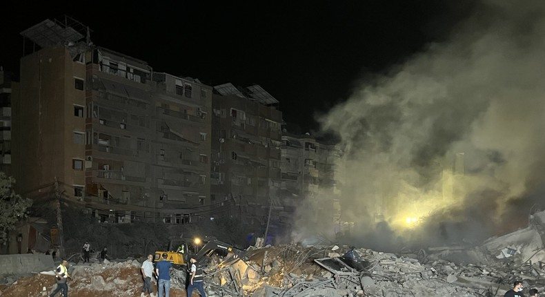 Smoke rises over destroyed buildings in Beirut after Israeli strikes on September 27.Photo by Ahmad Laila/Anadolu via Getty Images