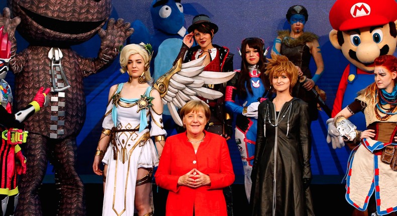 German Chancellor Angela Merkel opened the video game fair Gamescom in Cologne, Germany.