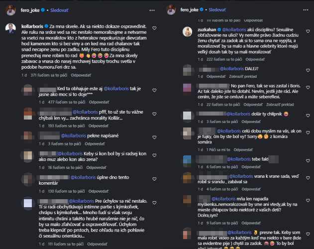 Pod príspevkom Fera Jokea sa spustila ostrá prestrelka medzi Borisom Kollárom a inými užívateľmi. 