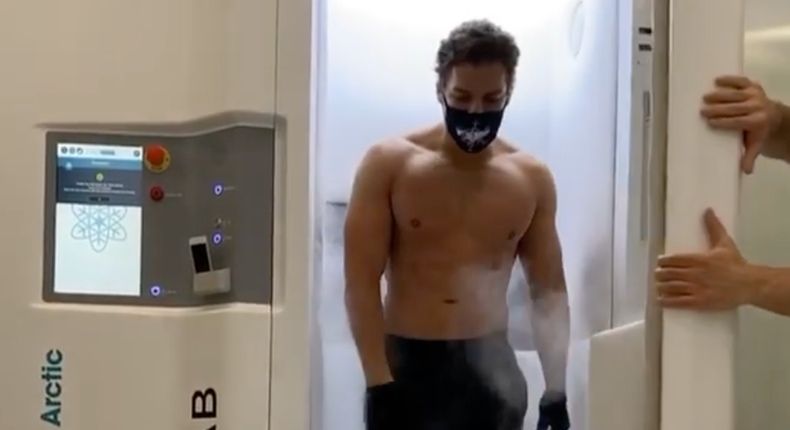 Joseph Baena Flexes After a Cryotherapy Session