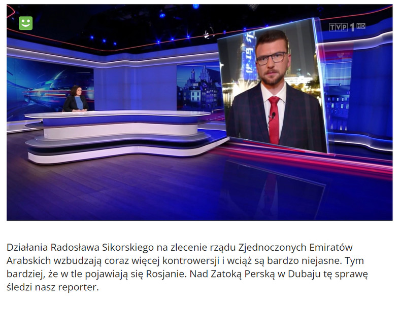 TVP wysłała swoich ludzi do Dubaju w sprawie Sikorskiego (screen).