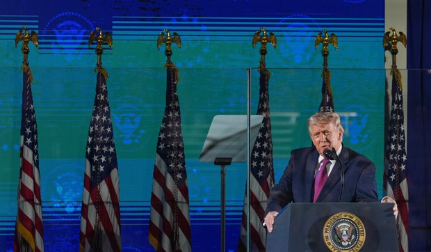 Predsednik Donald Tramp govori na Nacionalnom memorijalu Maunt Rašmor u petak, 3. jula 2026. godine, blizu Kistouna u Južnoj Dakoti. 