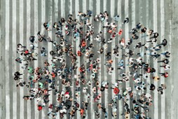 High Angle View Of People forming a speech bubble