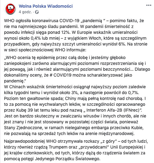 Koronawirus - przegląd fake newsów