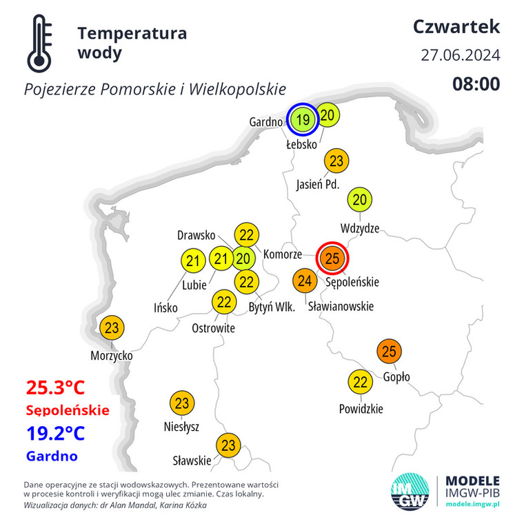 Najcieplejsza woda jest w akwenach Pojezierza Pomorskiego i Wielkopolski