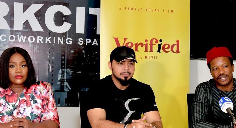 Nonso Kalango, Ramsey Nouah and Chris Odeh at the press conference for 'Verified' movie 