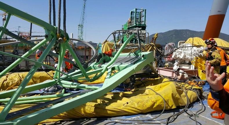 Two cranes collided at the Geoje shipyard in South Korea, causing a 60-metre, 32-tonne crane section to break and crash onto a workers' rest area below killing six