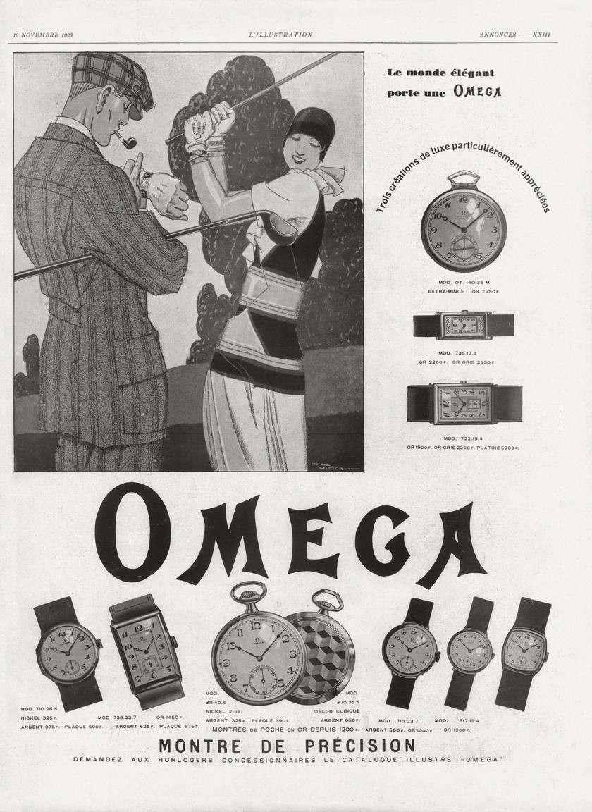 1928: Wer elegant ist, der trage Omega! Eine der ersten Werbeanzeigen der Manufaktur, die sich auch an Damen richtete. 