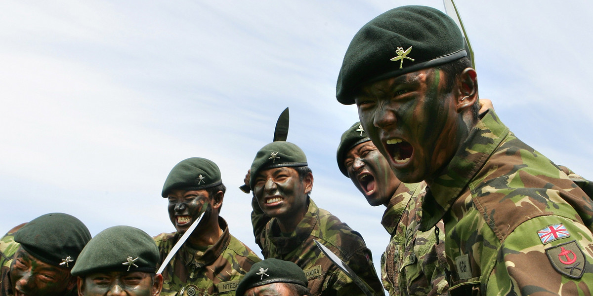 Soldiers of the First Battalion of the Royal Gurkha Rifles.