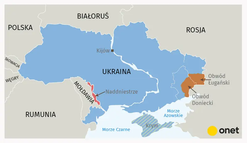 Mapa Ukrainy z zaznaczeniem terytoriów separatystycznych 