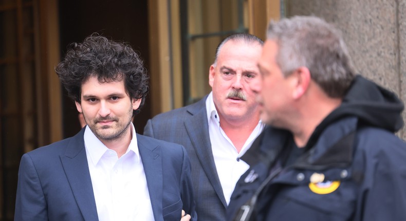 Sam Bankman-Fried leaves his bail hearing in Manhattan Federal Court on Thursday.Michael Santiago/Getty Images