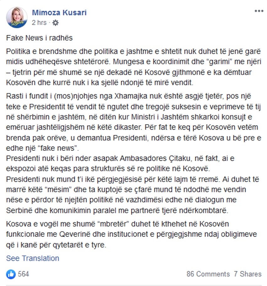 Mimoza Kusari o Tačiju