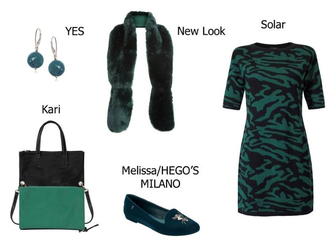 Kolczyki YES: 59 pln Torebka Kari: 99 pln  Etola New Look: 99,99 pln Buty Melissa/HEGO’S MILANO: 349 pln Sukienka Solar: 269 pln