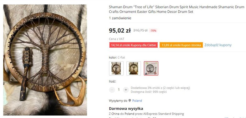 Szamański bęben na AliExpress dostaniemy za około 95 zł