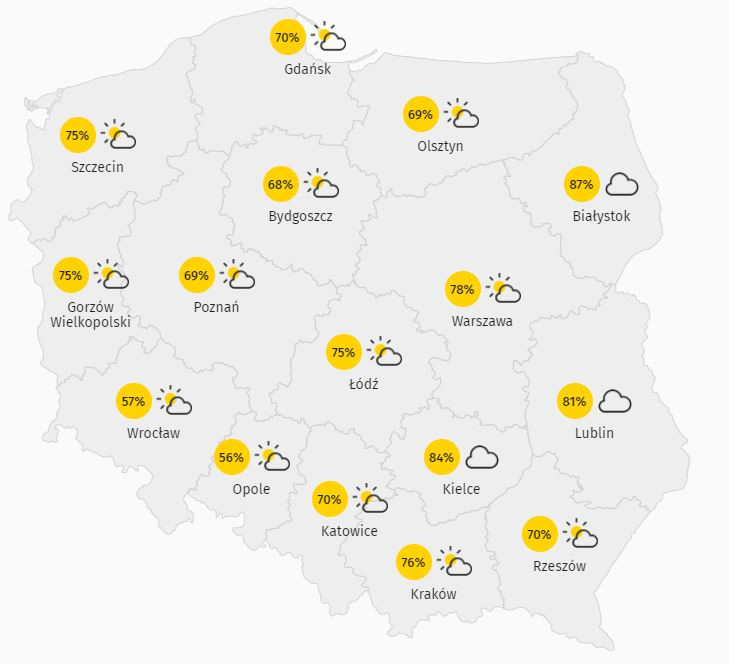 Zachmurzenie w Polsce 25.03.2021