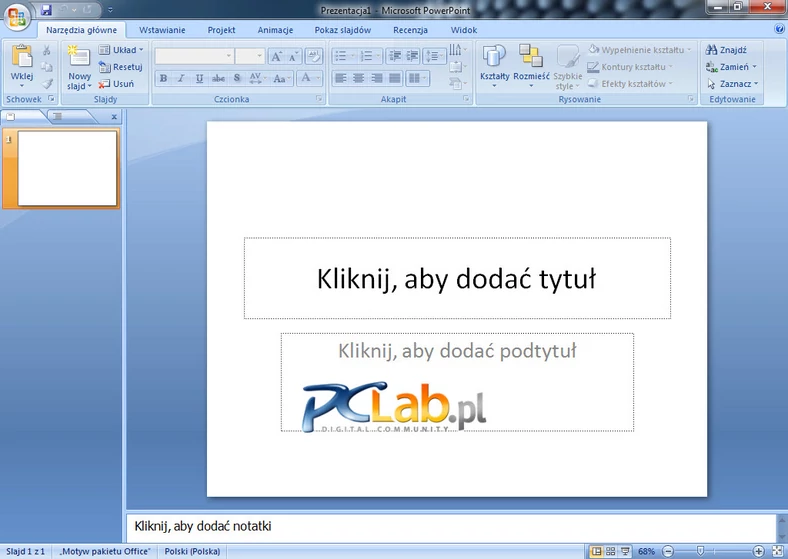 MS PowerPoint 2007 – okno główne (kliknij, aby powiększyć)
