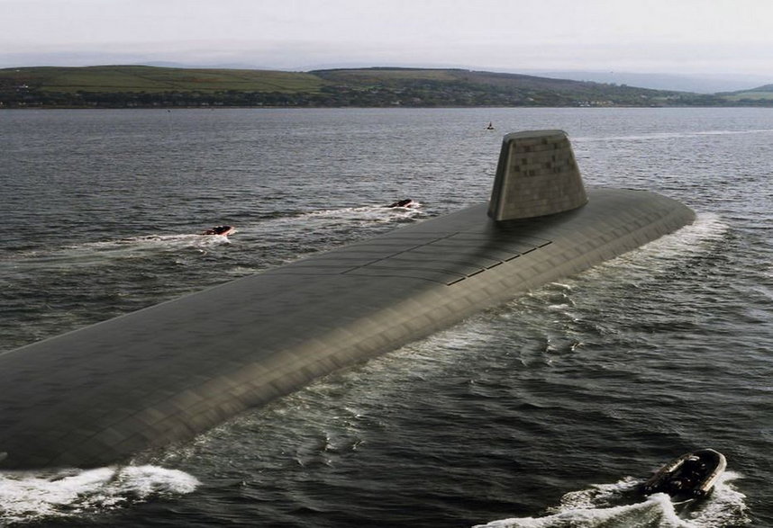 Artystyczna wizja przyszłego okrętu podwodnego typu Dreadnought. Seria czterech takich jednostek będzie podstawą brytyjskiego systemu odstraszania jądrowego, zastępując w tej roli okręty typu Vanguard
