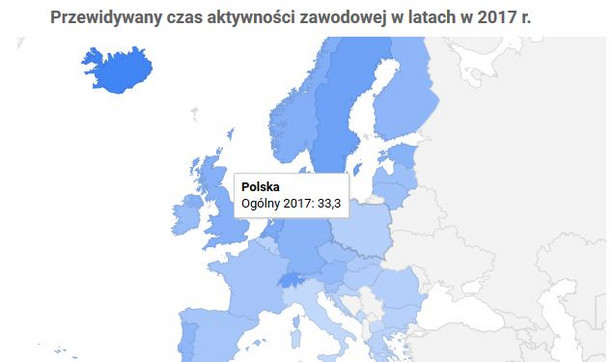 Przewidywana długość życia zawodowego w Europie. Oto unijni rekordziści [MAPA]