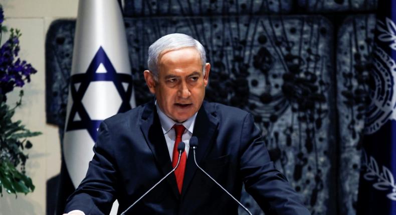 In this file photo, Israeli Prime Minister Benjamin Netanyahu makes an address at the president's residence in Jerusalem on April 17, 2019