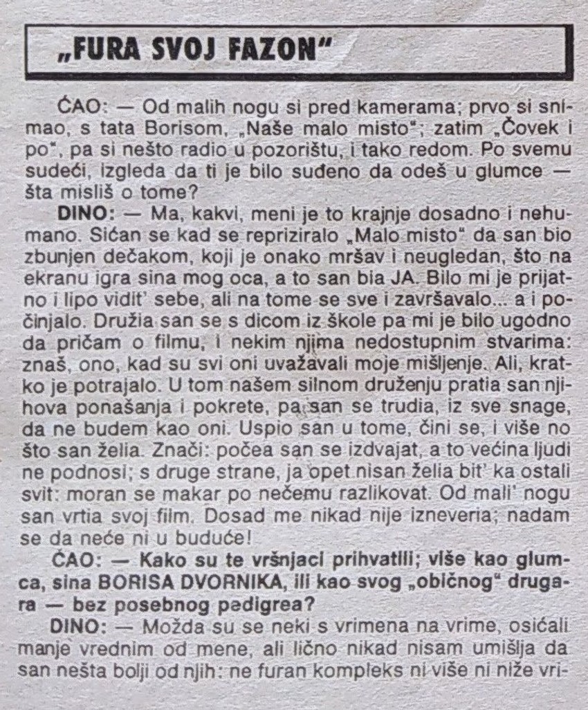 Intervju Dina Dvornika iz 1989. za magazin Ćao
