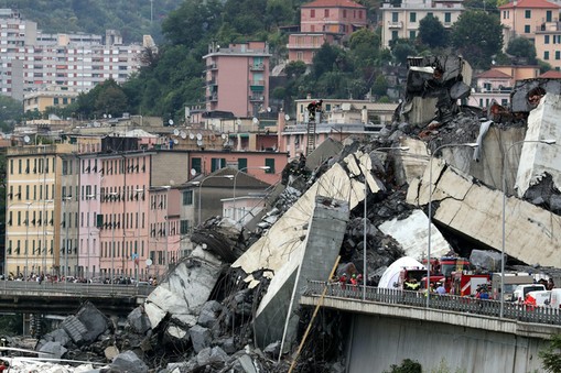 The collapsed Morandi Bridge is seen in the Italian port city of Genoa