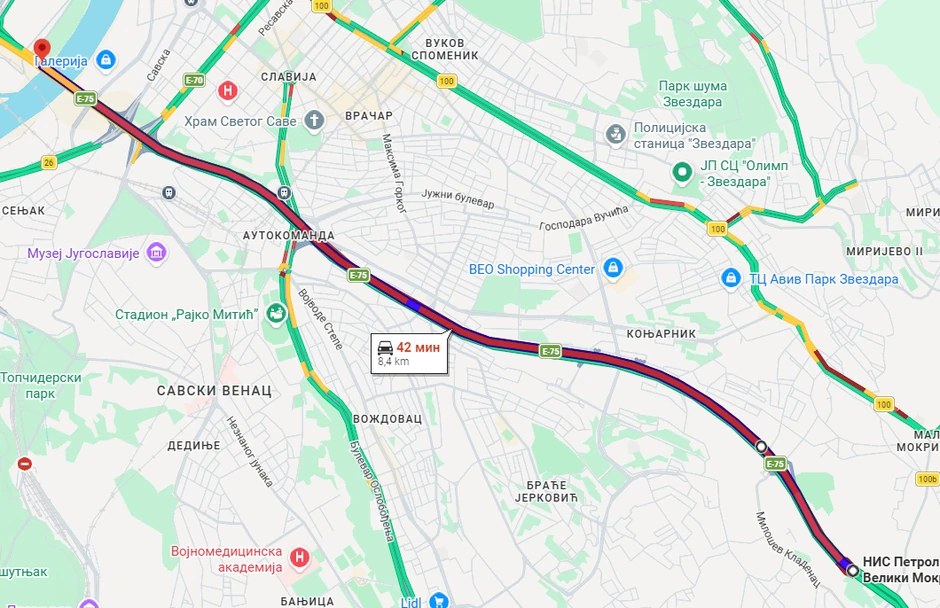 Ovako je bilo tokom ranog prepodneva: Za oko 8km auto-puta potrebno oko 40 minuta vožnje