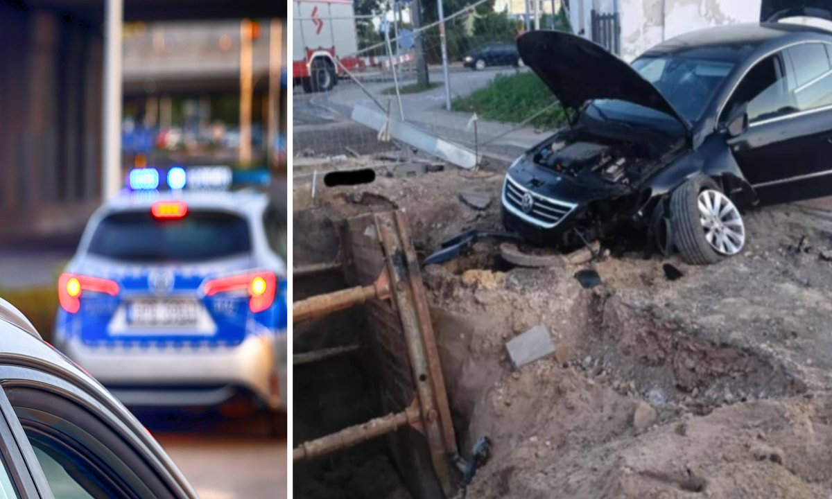 Kierowca wjechał do wykopu na remontowanej drodze. Internauci pytają: Jak?