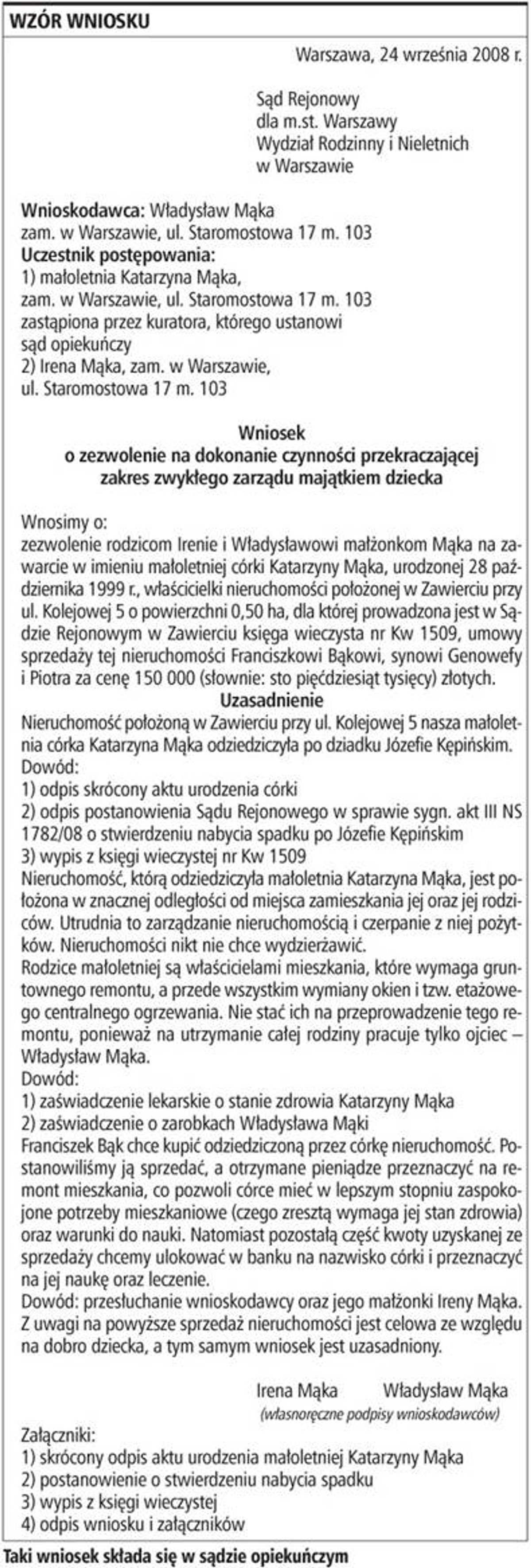 Wzór wniosku