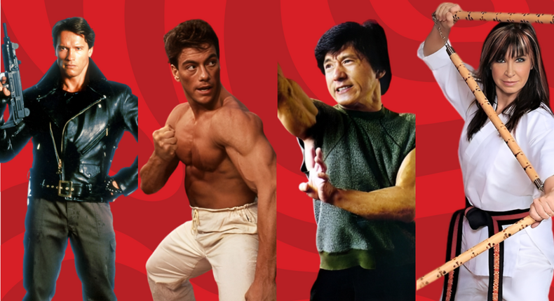 Arnold Schwarzenegger, Jean-Claude Vandamme, Jackie Chan and Cynthia Rothrock