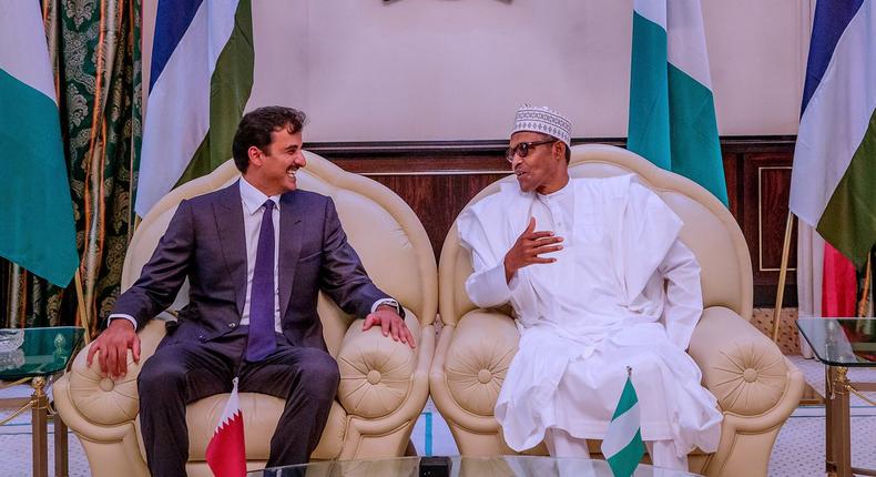 President Muhammadu Buhari holds a closed-door meeting with Emir of Qatar, His Highness Tamim Bin Hamad [Twitter@BashirAhmaad]