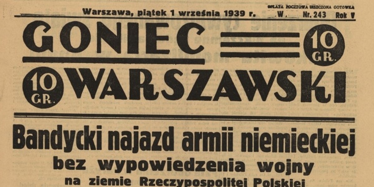 Tytuły gazet z 1 września 1939 roku.