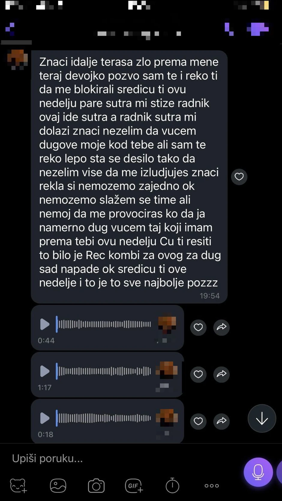 Poruke koje Harijeta Simić dobija od muža