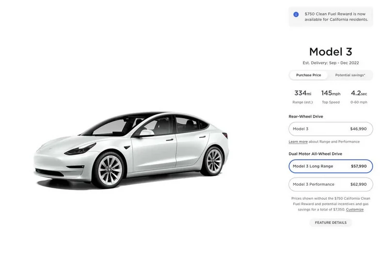Najtańsza Tesla Model 3 również jest droższa