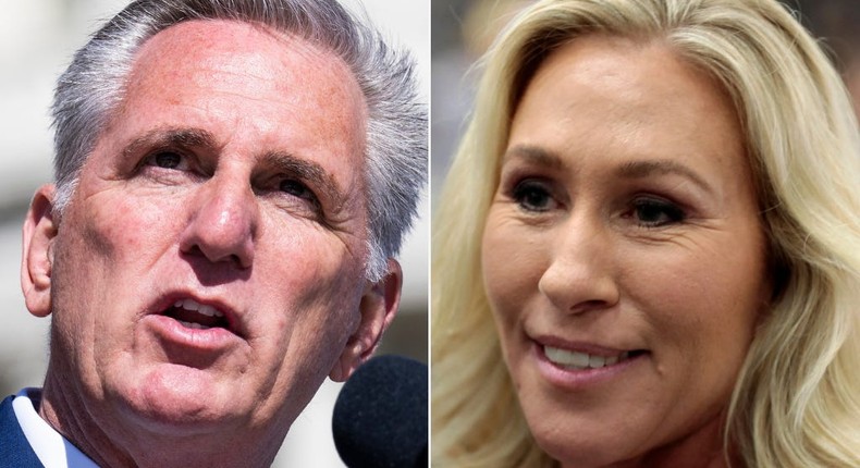 Tom Williams/CQ-Roll Call, Inc via Getty Images; Jeff Kowalsky/AFP via Getty Images)Kevin McCarthy (left) and Marjorie Taylor Greene