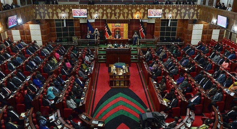 [FILE] A general view taken on March 26, 2015 in Nairobi shows the Kenyan parliament, as President Uhuru Kenyatta addresses two Houses the Senate and the National Assembly. (Photo BY SIMON MAINA/AFP via Getty Images)