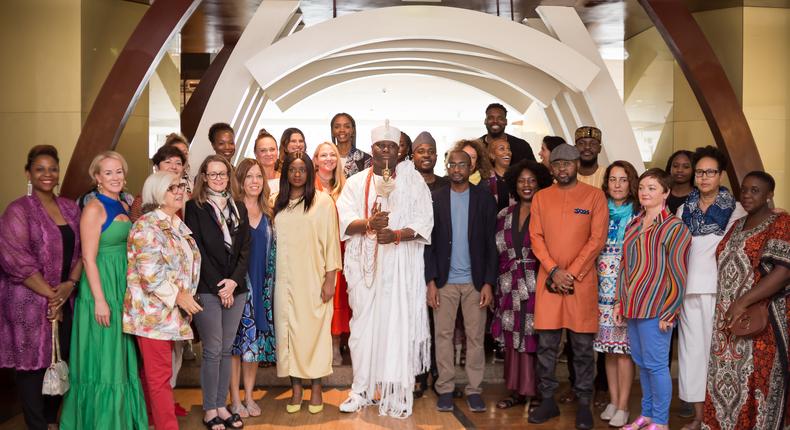 Nicole Ackermann (Co-Founder, Africa Creative Market), Dr. Inya Lawal (Founder, Africa Creative Market), Ooni Adeyeye Enitan Ogunwusi OJAJA II, Ooni of Ife (Grand Patron), Bada Akintunde Johnson (Co-Founder, Africa Creative Market), Inuwa Kashifu Abdullahi (Honourable DG NITDA), and international guests.An exclusive breakfast at the Lagos Continental Hotel during Africa Creative Market