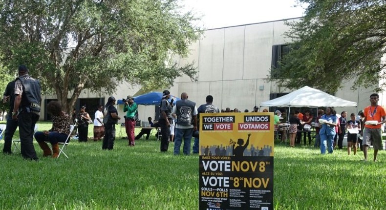 People attend an event called ?Souls to the Polls? on November 6, 2016 in Cutler Bay, Florida, which aims to encourage minority voter turnout in the key swing state of Florida