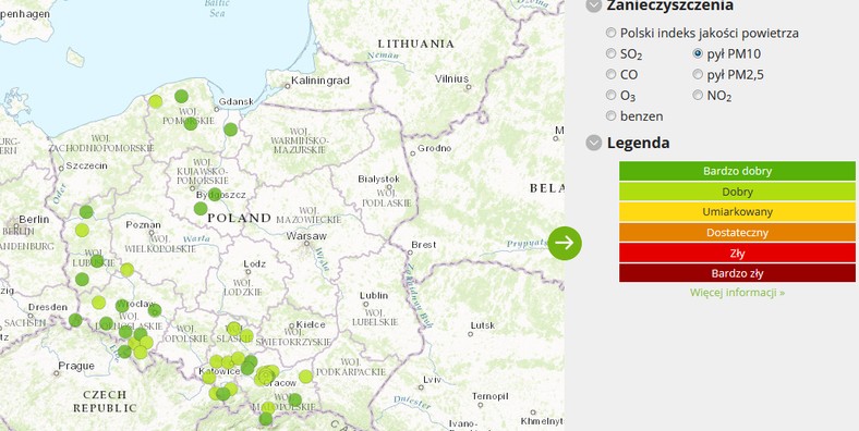 Stężenie pyłu PM10 - 2017-04-26