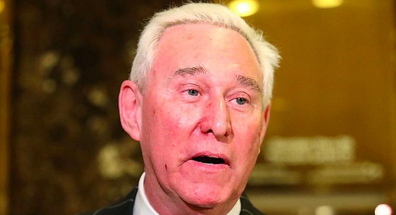 Roger Stone speaks to the media at Trump Tower on December 6, 2016 in New York City.