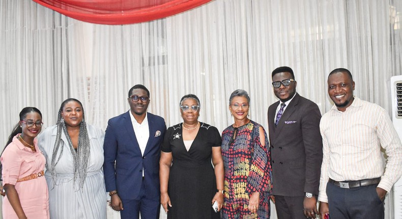 L - R: Mrs Bukola Oluwamese, Head, People Division, SKLD; Miss Faith Abakada, Head, Operations Division, SKLD; Tayo Osiyemi, Deputy Managing Director, SKLD; Mrs Folashade Adefisayo, Commissioner of Education, Lagos State; Mrs Temilola Adepetun, Managing Director, SKLD; Mr Muyiwa Eleshinla Head, Commercial Division; Mr Joshua Amanokhai, Financial Controller, SKLD at the recently concluded Lagos Education Conference, 2023.