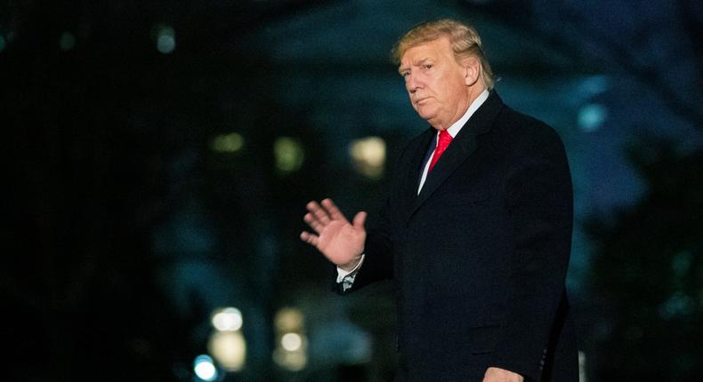 President Donald Trump returns to the White House in Washington, Sunday, Jan. 19, 2020, from a campaign trip to Austin, Texas. (AP Photo/Manuel Balce Ceneta)